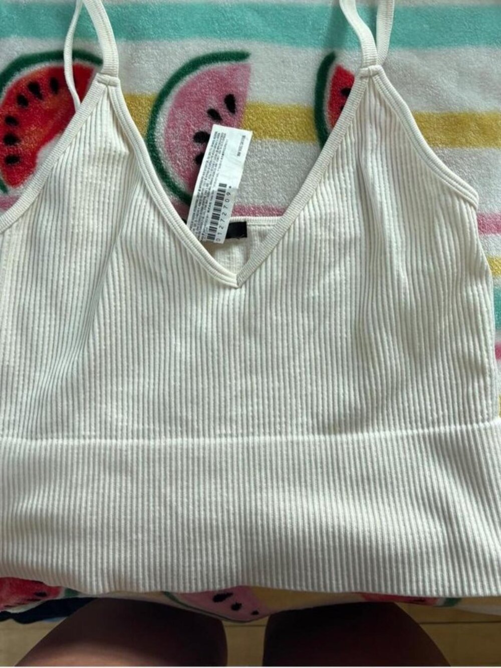 White Ribbed V Neck Cropped Cami Tank Top Spaghetti Straps